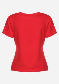 Born2be - Czerwony Bawełniany T-shirt z Krótkim Rękawem i Metalicznym Nadrukiem Cadiana. Kolor: czerwony. Materiał: bawełna. Długość rękawa: krótki rękaw. Długość: krótkie. Wzór: nadruk. Styl: klasyczny, elegancki #6