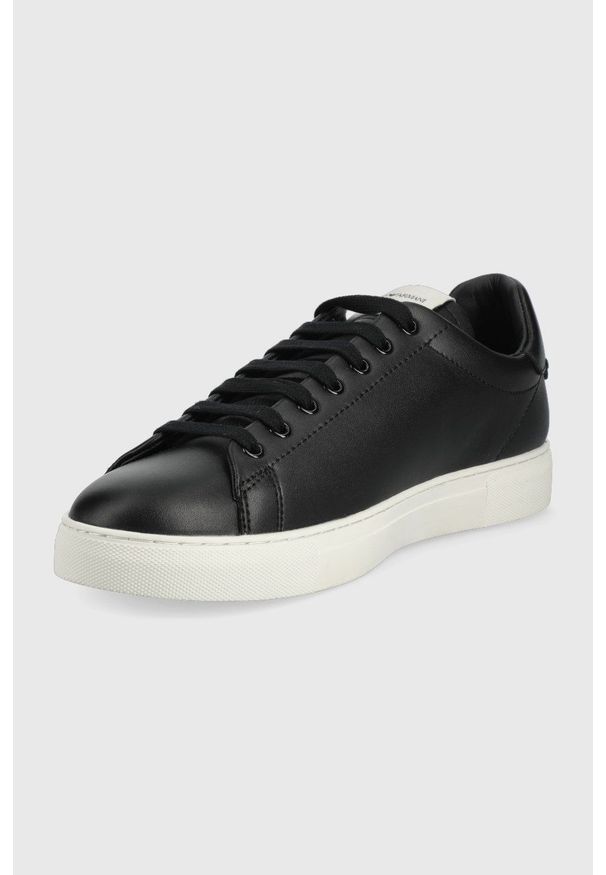 Emporio Armani buty skórzane kolor czarny. Nosek buta: okrągły. Zapięcie: sznurówki. Kolor: czarny. Materiał: skóra