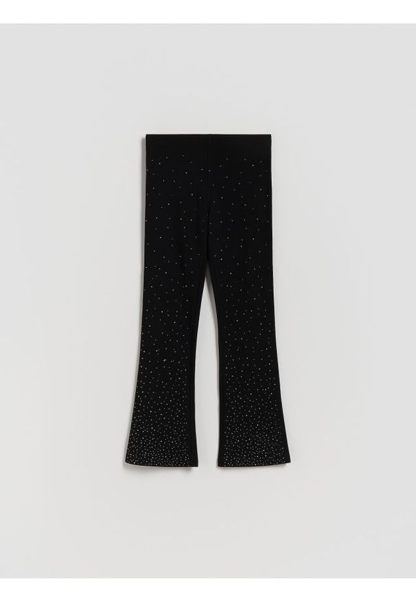 Reserved - Bawełniane legginsy z aplikacją - czarny. Kolor: czarny. Materiał: bawełna. Wzór: aplikacja