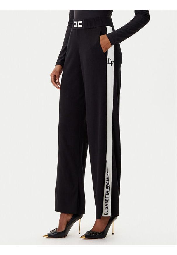 Elisabetta Franchi Spodnie dzianinowe KP-69S-56E2-V380 Czarny Regular Fit. Kolor: czarny. Materiał: wiskoza