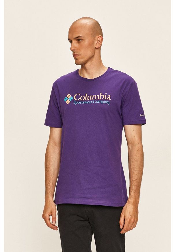 columbia - Columbia - T-shirt. Okazja: na co dzień. Kolor: fioletowy. Materiał: dzianina. Wzór: nadruk. Styl: casual