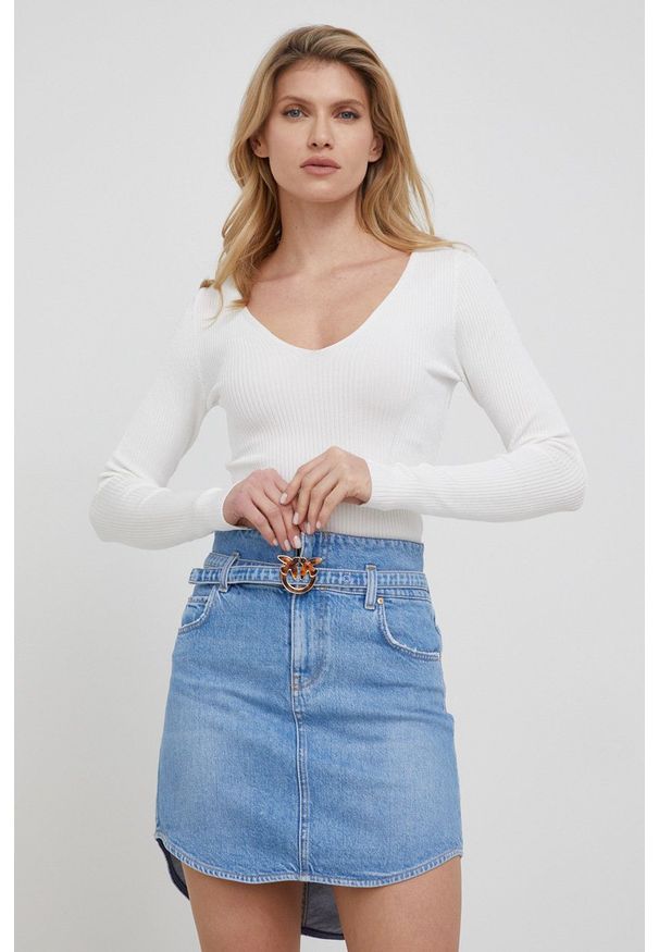 Marciano Guess sweter damski kolor biały lekki. Kolor: biały. Materiał: dzianina. Długość rękawa: długi rękaw. Długość: długie. Wzór: gładki