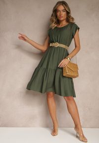 Renee - Ciemnozielona Rozkloszowana Sukienka z Wiskozy Linurea. Okazja: na co dzień. Kolor: zielony. Materiał: wiskoza. Styl: klasyczny, elegancki, casual #3