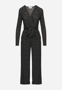 Born2be - Czarny Kombinezon z Wiskozą o Kopertowym Kroju z Paskiem Zdobiony Metaliczną Nicią Loradi. Okazja: na co dzień. Kolor: czarny. Materiał: wiskoza. Długość rękawa: długi rękaw. Długość: długie. Wzór: aplikacja. Styl: casual, elegancki #4