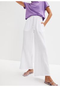 bonprix - Muślinowe spodnie palazzo, przewiewne. Kolor: biały. Sezon: lato #1