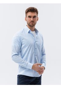 Ombre Clothing - Koszula męska z długim rękawem - błękitna - Rozmiar: L. Okazja: na spotkanie biznesowe, do pracy, na co dzień. Kolor: niebieski. Materiał: elastan, bawełna. Długość rękawa: długi rękaw. Długość: długie. Wzór: kwiaty. Styl: klasyczny, biznesowy, casual #4