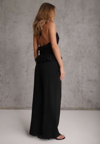 Renee - Czarny Letni Komplet z Bawełny Spodnie Wide Leg i Bluzka Halter z Wiązaniem Apomeda. Kolor: czarny. Materiał: bawełna #2