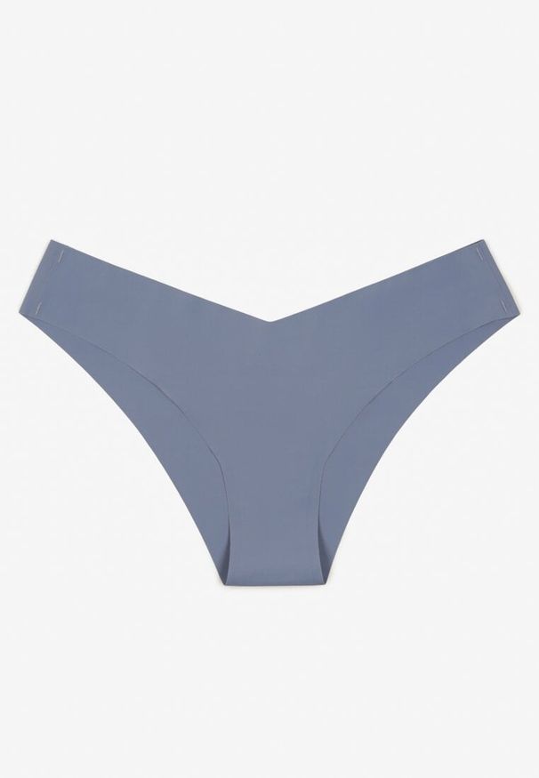 Renee - Niebieskie Bezszwowe Majtki Brazyliany Melzeki. Kolor: niebieski. Materiał: jeans. Wzór: gładki