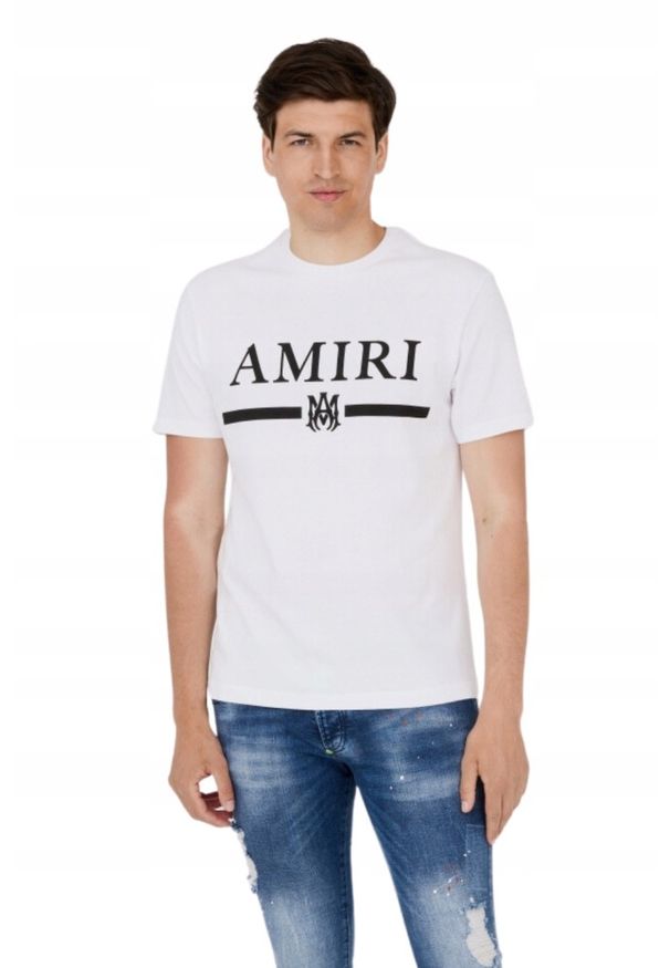 Amiri - AMIRI T-shirt męski biały z podkreślonym logo, Rozmiar XXL. Kolor: biały