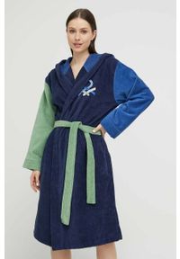 United Colors of Benetton szlafrok bawełniany kolor granatowy. Typ kołnierza: kaptur. Kolor: niebieski. Materiał: bawełna. Długość: długie #5