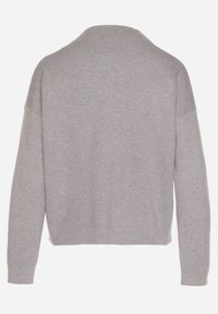 Born2be - Szary Gładki Sweter o Pudełkowym Kroju ze Stójką Unessa. Okazja: na co dzień. Typ kołnierza: kołnierzyk stójkowy. Kolor: szary. Materiał: jeans. Wzór: gładki. Styl: casual #2