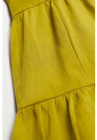 Mango Kids - Sukienka dziecięca SIENNA. Kolor: żółty. Materiał: tkanina, len, materiał, bawełna. Długość rękawa: na ramiączkach. Wzór: gładki. Typ sukienki: rozkloszowane #3