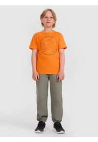 4f - 4F T-shirt regular z nadrukiem chłopięcy - pomarańczowy 134 (8-9 lat). Okazja: na co dzień. Kolor: pomarańczowy. Materiał: jersey, materiał, bawełna. Długość rękawa: krótki rękaw. Długość: krótkie. Wzór: nadruk. Sezon: lato. Styl: klasyczny, sportowy, casual