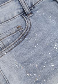 Renee - Niebieskie Szorty Jeansowe z Bawełną High Waist z Brokatem i Przetarciami Amatonice. Okazja: na spacer. Stan: podwyższony. Kolor: niebieski. Materiał: jeans, bawełna. Sezon: lato #4
