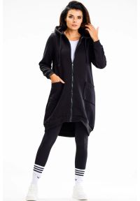 Infinite You - Długa bluza damska z kapturem i kieszeniami czarna. Okazja: na co dzień. Typ kołnierza: kaptur. Kolor: czarny. Materiał: bawełna. Długość: długie. Styl: casual #1