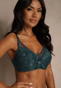 Renee - Ciemnozielony Koronkowy Biustonosz Ozdobiony Przezroczystą Wstawką Acalinai. Kolor: zielony. Materiał: koronka. Rodzaj stanika: przezroczysty. Wzór: aplikacja #6