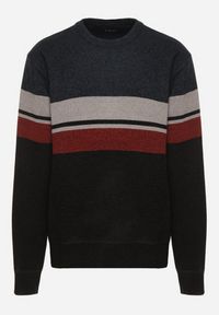Born2be - Granatowy Sweter z Wełną z Eleganckim Kołnierzykiem Koszulowym Espalea. Typ kołnierza: kołnierzyk koszulowy. Kolor: niebieski. Materiał: wełna. Wzór: aplikacja. Styl: elegancki