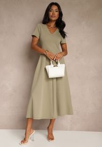 Renee - Jasnozielona Casualowa Sukienka z Bawełną Zeredira. Okazja: na co dzień. Kolor: zielony. Materiał: bawełna. Styl: casual #5