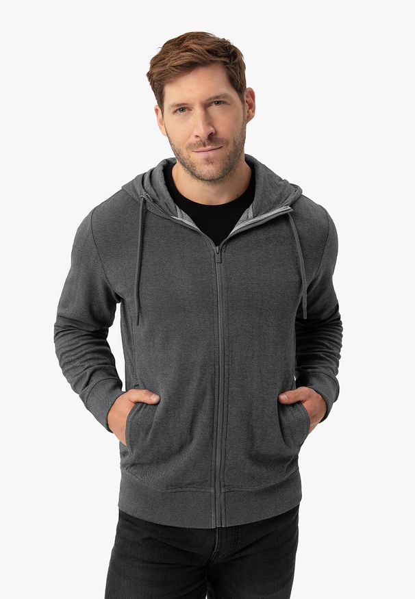 Volcano - Bluza regular z kapturem B-FOG. Okazja: na co dzień. Typ kołnierza: kaptur. Kolor: szary. Materiał: dzianina, bawełna, materiał, dresówka. Wzór: jodełka. Styl: casual, klasyczny, sportowy