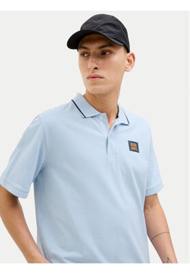 Jack & Jones - Jack&Jones Polo Hudson 12269238 Błękitny Regular Fit. Typ kołnierza: polo. Kolor: niebieski. Materiał: bawełna