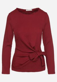 Born2be - Bordowa Bluzka Ozdobiona Wiązaniem Esterea. Okazja: na co dzień. Kolor: czerwony. Materiał: jeans. Wzór: aplikacja. Styl: casual, elegancki #5