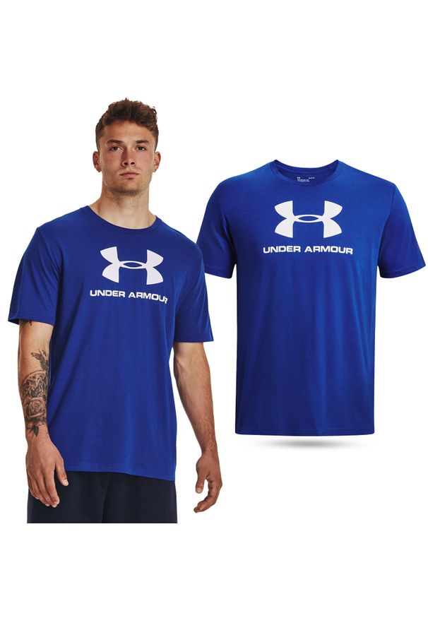 Under Armour - Koszulka fitness męska UNDER ARMOUR LOGO SS z krótkim rękawem. Kolor: niebieski. Długość rękawa: krótki rękaw. Długość: krótkie. Sport: fitness