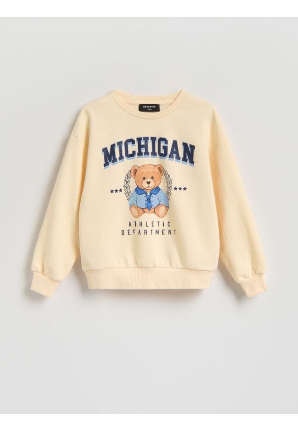 Reserved - Bluza z nadrukiem - kremowy. Kolor: kremowy. Materiał: bawełna. Wzór: nadruk