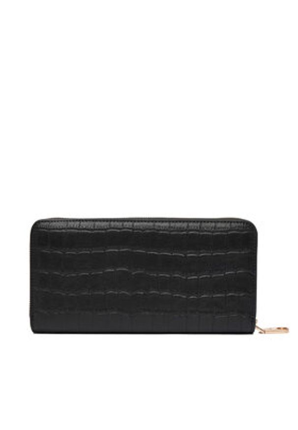 Calvin Klein Duży Portfel Damski Ck Croc Long Zip Around LV04F1096G Czarny. Kolor: czarny. Materiał: skóra