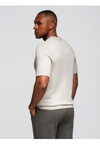 Ombre Clothing - Męska koszulka polo bez guzików z klasycznym splotem – jasnobeżowa V3 - Rozmiar: S. Typ kołnierza: polo. Kolor: beżowy. Materiał: wiskoza, dzianina, materiał, elastan, nylon. Wzór: ze splotem. Styl: klasyczny #4