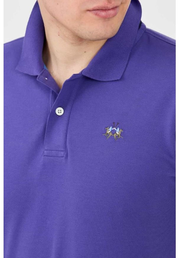 La Martina - LA MARTINA Fioletowe męskie polo z małym logo, Rozmiar XXL. Typ kołnierza: polo. Kolor: fioletowy