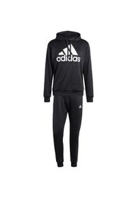 Adidas - Dres męski adidas Terry Hooded Tracksuit. Kolor: biały, czarny, wielokolorowy. Materiał: dresówka
