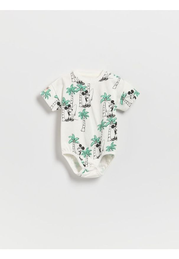 Reserved - Bawełniane body Mickey Mouse - złamana biel. Materiał: bawełna. Wzór: motyw z bajki