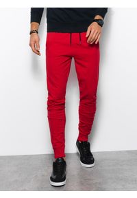 Ombre Clothing - Spodnie męskie dresowe joggery - czerwone V5. Kolor: czerwony. Materiał: dresówka