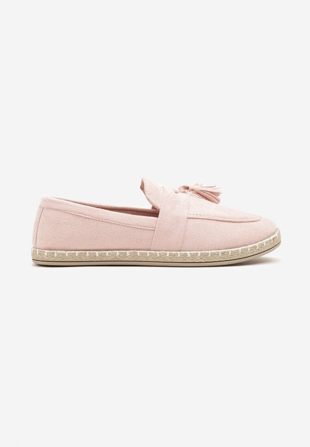 Renee - Różowe Espadryle Ozdobione Frędzlami na Nosku Wanelis. Kolor: różowy. Materiał: jeans. Wzór: aplikacja. Sezon: lato, wiosna. Styl: klasyczny