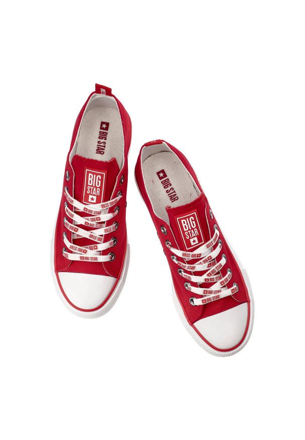 Big-Star - Czerwone Trampki Big Star Damskie Wygodne Buty. Kolor: czerwony. Materiał: materiał. Szerokość cholewki: normalna. Wzór: nadruk. Styl: sportowy