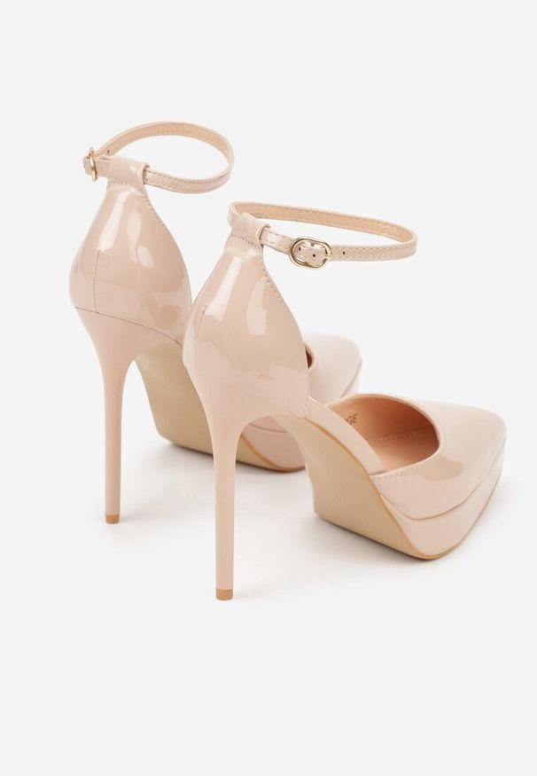 Born2be - Beżowe Lakierowane Szpilki na Platformie Eleffera. Okazja: na co dzień. Zapięcie: sprzączka. Kolor: beżowy. Materiał: lakier. Obcas: na platformie. Styl: casual, klasyczny, elegancki