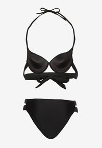 Renee - Czarne Bikini Majtki Figi z Wycięciami i Biustonosz z Ozdobnymi Paskami Kinalana. Kolor: czarny