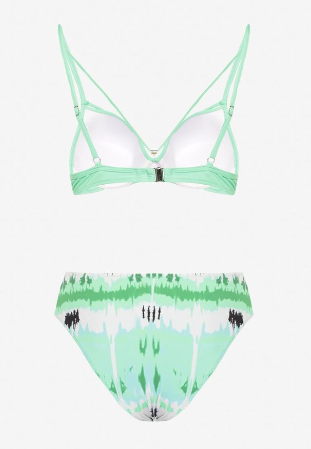 Renee - Ciemnozielone Bikini Majtki Figi i Biustonosz Push-Up Ozdobiony Paskami Wiobella. Kolor: zielony. Wzór: aplikacja