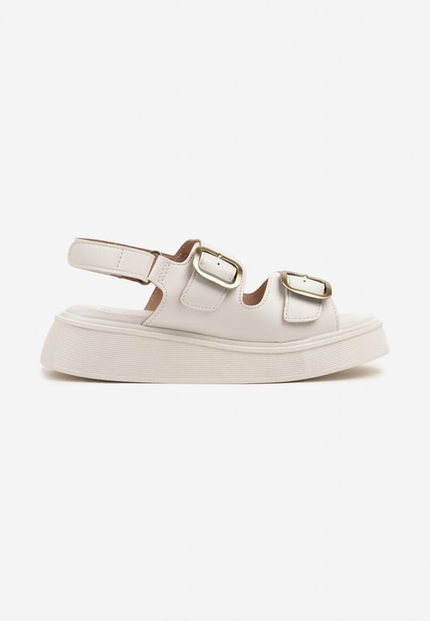 Renee - Białe Sandały na Platformie Ozdobione Klamrami Lorvanis. Okazja: na co dzień. Zapięcie: klamry. Kolor: biały. Wzór: aplikacja. Obcas: na platformie. Styl: casual, elegancki