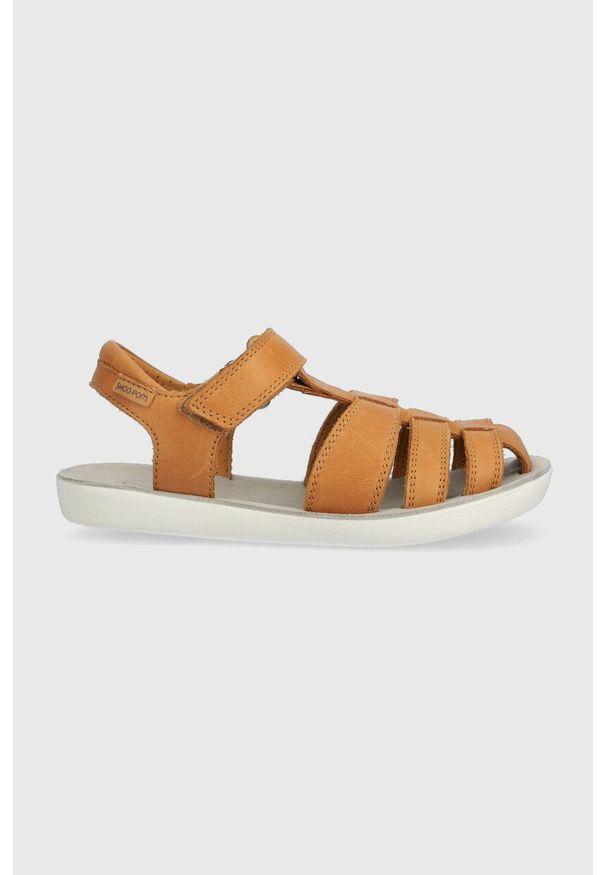 Shoo Pom sandały skórzane dziecięce kolor brązowy. Nosek buta: okrągły. Zapięcie: rzepy. Kolor: brązowy. Materiał: skóra