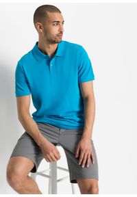bonprix - Shirt polo z bawełny pique, krótki rękaw. Typ kołnierza: polo. Kolor: niebieski. Materiał: bawełna. Długość rękawa: krótki rękaw. Długość: krótkie