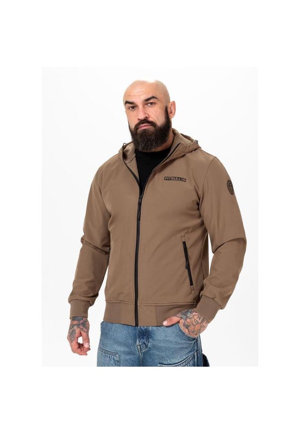 PITBULL - Kurtka męska Pitbull z kapturem Softshell Midway II. Typ kołnierza: kaptur. Kolor: brązowy. Materiał: softshell