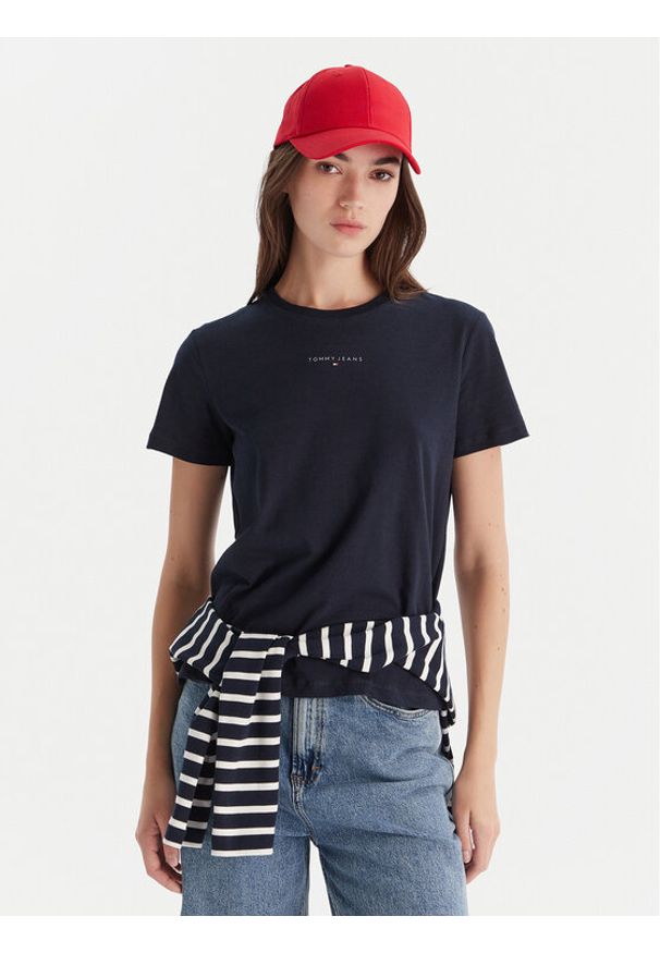 Tommy Jeans T-Shirt Linear DW0DW21964 Granatowy Regular Fit. Kolor: niebieski. Materiał: bawełna