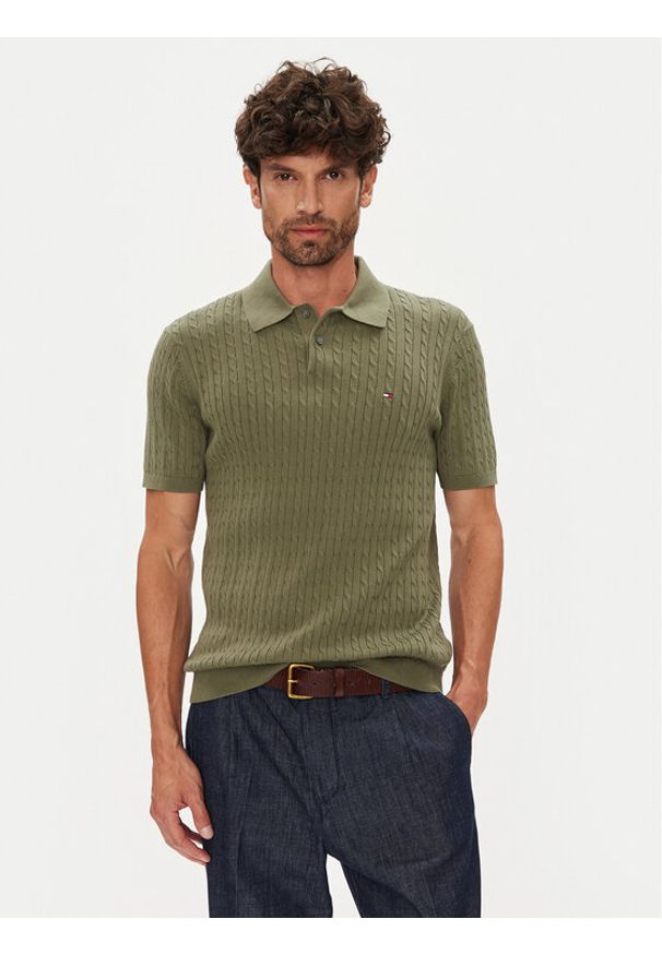 TOMMY HILFIGER - Tommy Hilfiger Polo MW0MW40701 Zielony Regular Fit. Typ kołnierza: polo. Kolor: zielony. Materiał: bawełna