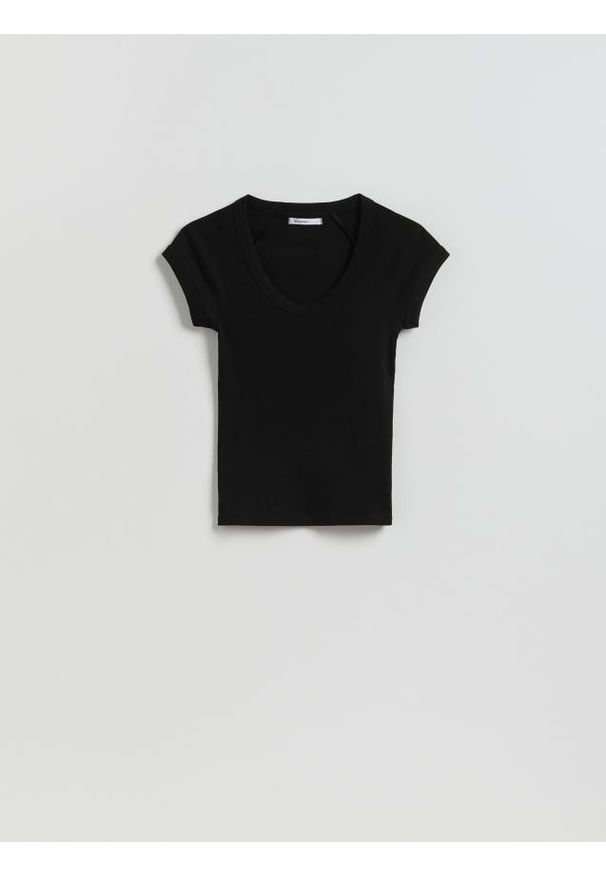 Reserved - T-shirt slim fit - czarny. Kolor: czarny. Materiał: elastan, bawełna, dzianina