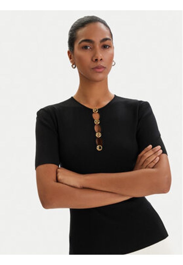 Karl Lagerfeld - KARL LAGERFELD Bluzka B1W18014 Czarny Slim Fit. Typ kołnierza: dekolt w karo. Kolor: czarny. Materiał: wiskoza