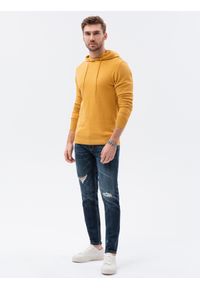 Ombre Clothing - Sweter męski z kapturem - musztardowy V4 E187 - XXL. Typ kołnierza: kaptur. Kolor: żółty. Materiał: nylon, bawełna #4
