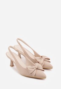 Born2be - Beżowe Sandały na Kaczuszce z Noskiem w Szpic z Kokardą Nepho. Okazja: na co dzień, na ślub cywilny, na wesele, na imprezę. Zapięcie: pasek. Kolor: beżowy. Obcas: na szpilce. Styl: casual, elegancki, wizytowy #8