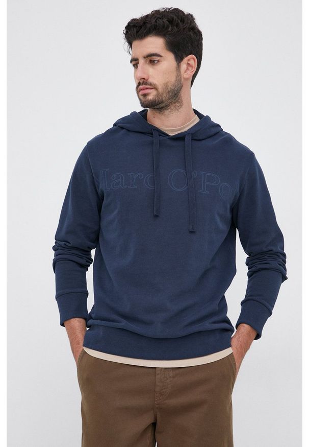 Marc O'Polo - Bluza bawełniana. Okazja: na co dzień. Typ kołnierza: polo. Kolor: niebieski. Materiał: bawełna. Wzór: nadruk. Styl: casual