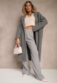 Renee - Ciemnoszary Długi Płaszcz Jednorzędowy o Kroju Oversize Vlekoma. Kolor: szary. Materiał: poliester, wełna. Długość: długie. Styl: elegancki #3